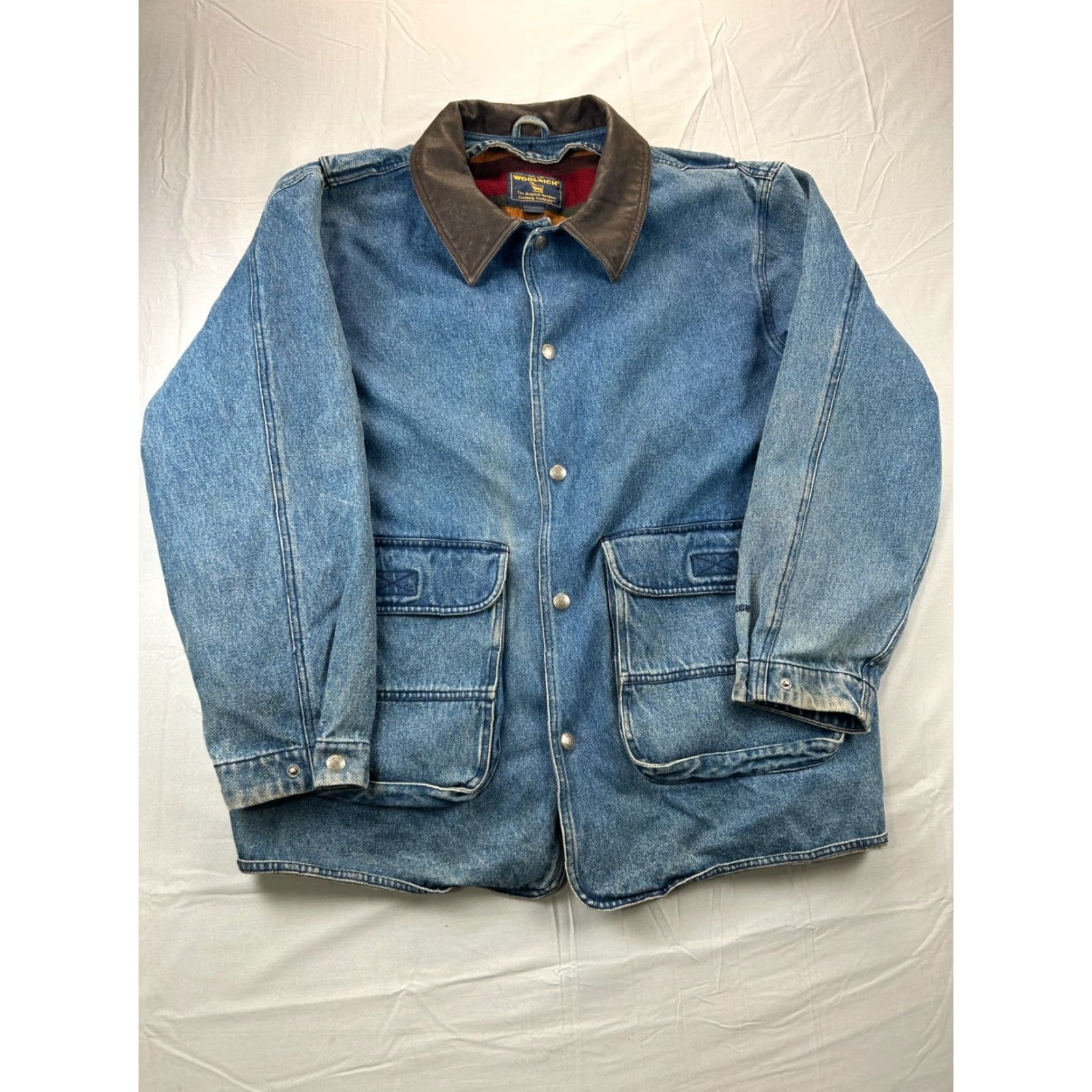 Vintage VINTAGE Woolrich Jacket Mens XL Blue Denim Leather Collar Barn Chore Coat Blanket Lined Size US XL / EU 56 / 4 - 3 Thumbnail