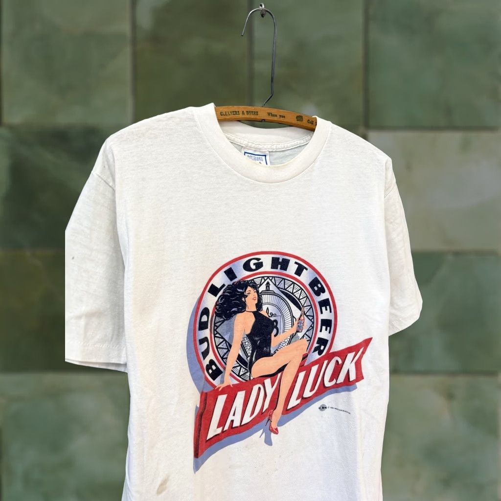 Budweiser VINTAGE Bud Light 90s Shirt XL Men’s White T-Shirt Ladies Luck Promo Beer Theme Mens Clothing Size US XL / EU 56 / 4 - 1 Thumbnail