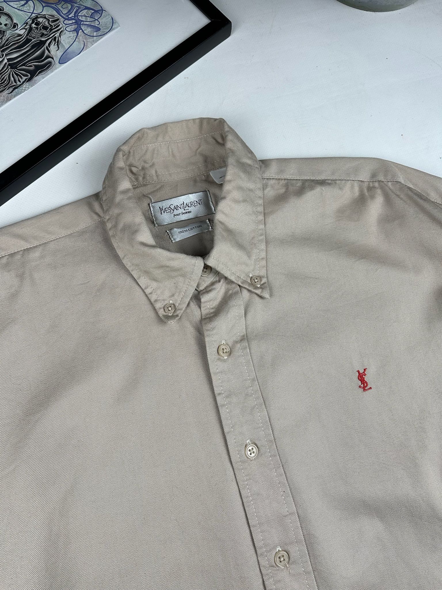 Vintage Vintage YSL Chest Logo Heavyweight Cotton Shirt Size US XL / EU 56 / 4 - 4 Thumbnail