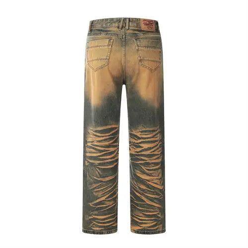 Other #40 Mud Yellow Washed Distressed Straight Leg Jeans Size US 33 - 2 Thumbnail