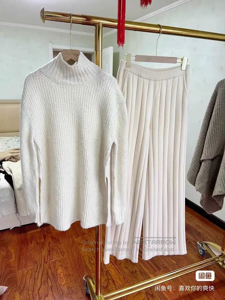 Loro Piana Loro Piana White Cashmere Ribbed Wide Leg Pants Size 26" / US 2 / IT 38 - 4 Thumbnail