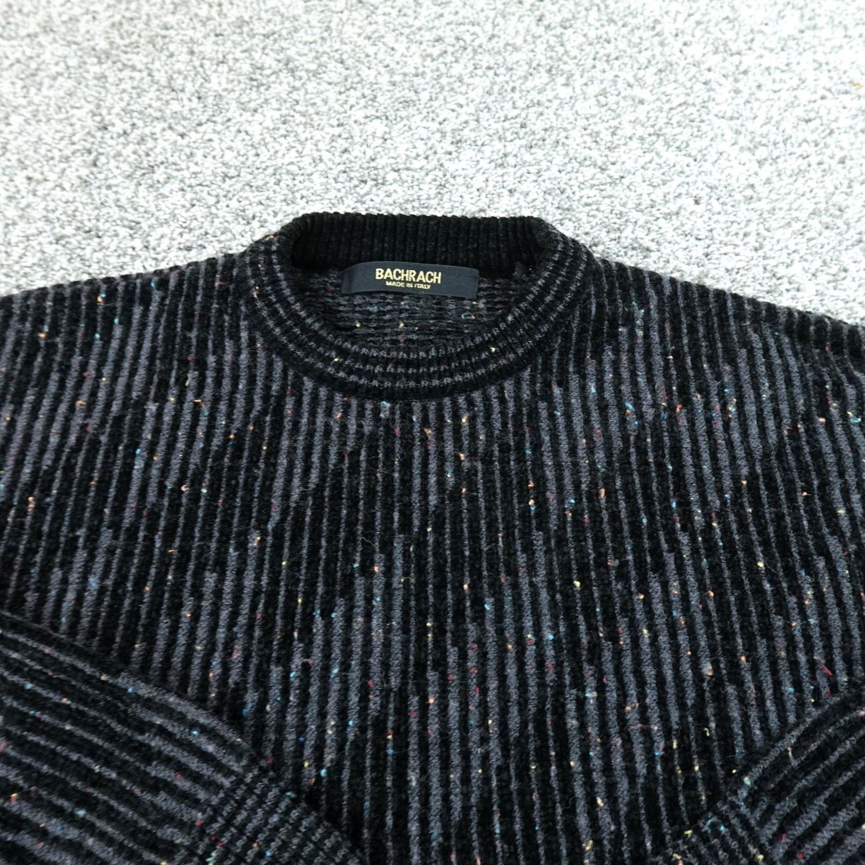 Vintage Bachrach Sweater Mens L Black Striped Wool Knit Crewneck Pullover Italy Size US L / EU 52-54 / 3 - 3 Thumbnail