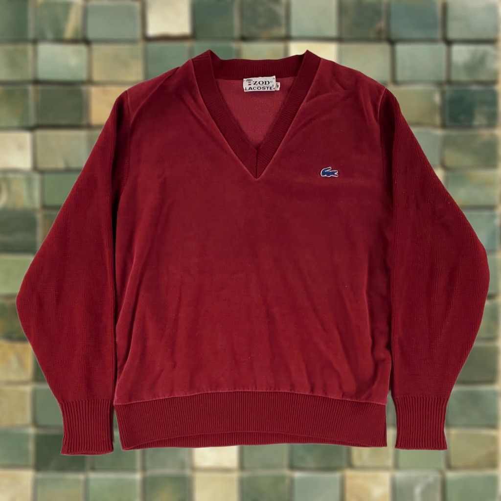 Izod VINTAGE Izod Lacoste Sweater Pullover VTG 60s 70s V Neck Velour Knit Sleeves Plum Mens M Size US M / EU 48-50 / 2 - 1 Thumbnail