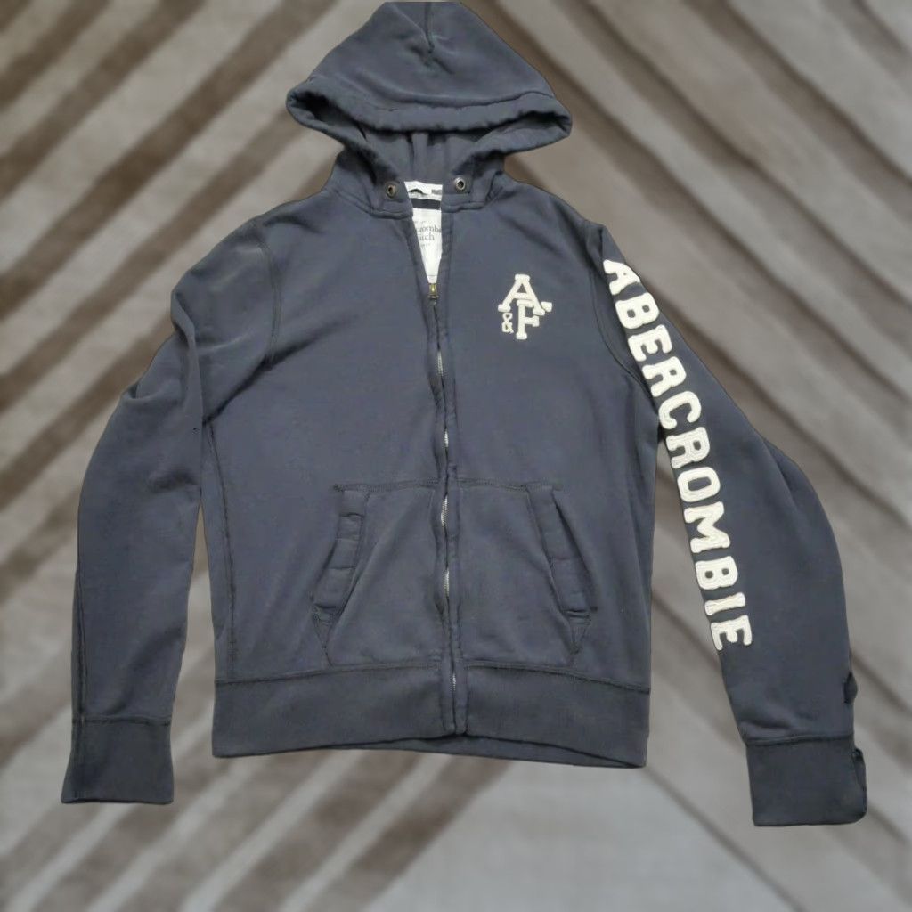 Abercrombie & Fitch VINTAGE Abercrombie & Fitch Hoodie Men L Blue Full Zip Grunge 90s Style, Fleece, Hooded, Distress, Cotton Polyester, Full Zip, Regular Mens Size US L / EU 52-54 / 3 - 1 Thumbnail
