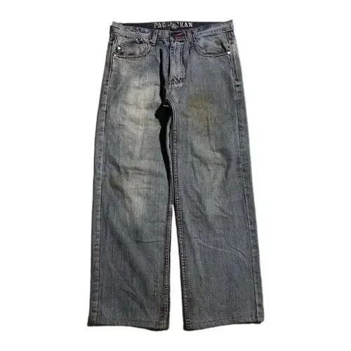 Jean Harajuku Skull Embroidery Retro Baggy Jeans Size US 31 - 2 Thumbnail