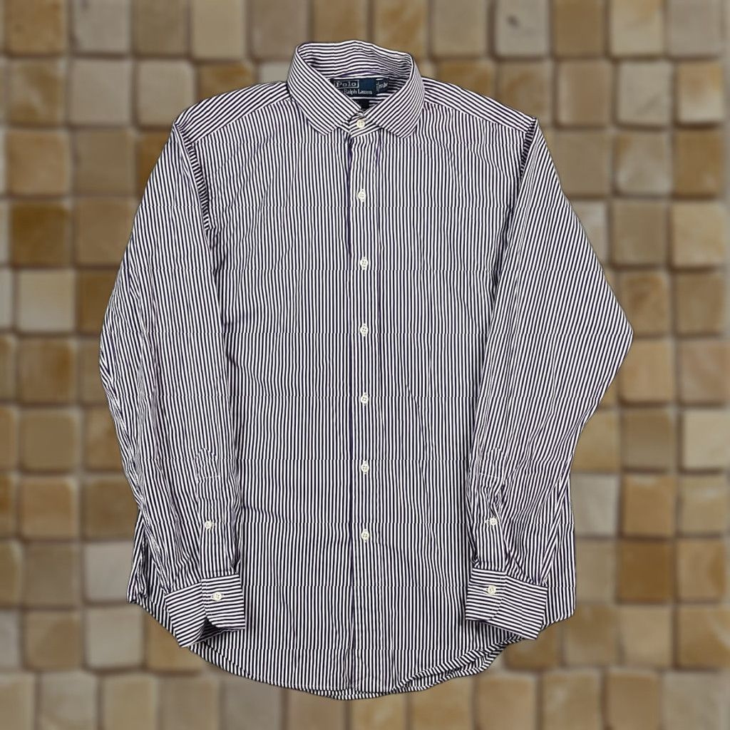 Polo Ralph Lauren VINTAGE Polo Ralph Lauren Purple Striped Button-Up Shirt Men's Medium Collared Long Sleeve Preppy 90s Size US M / EU 48-50 / 2 - 1 Thumbnail
