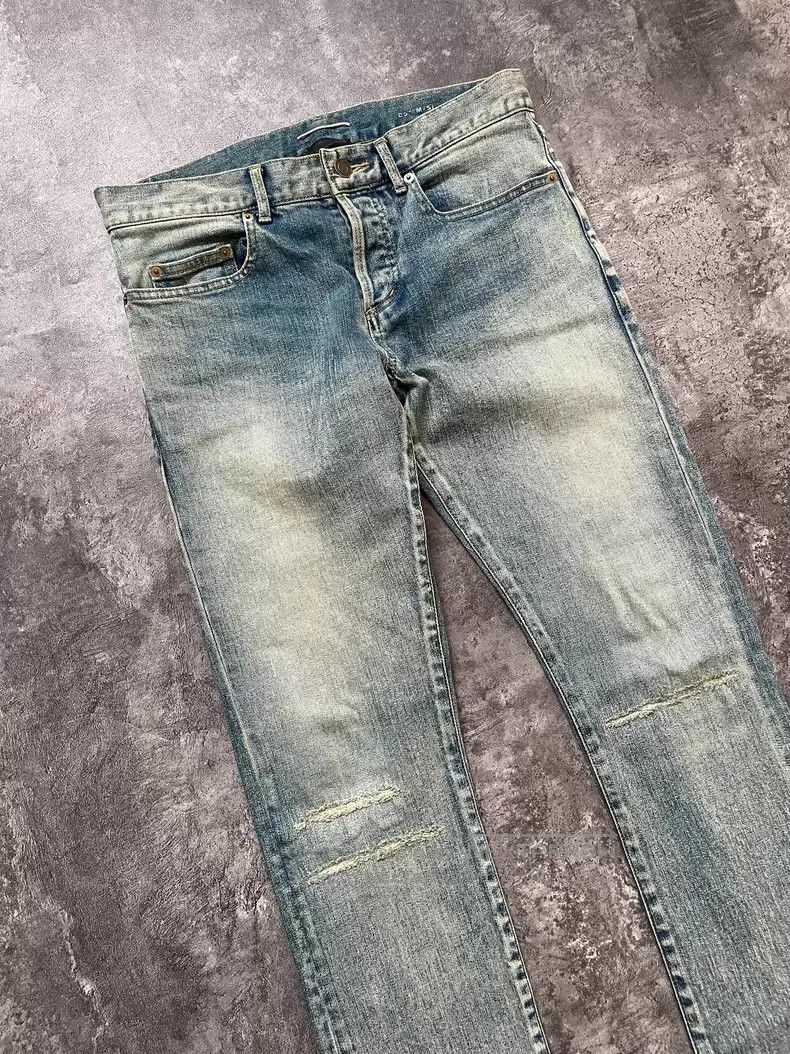 Saint Laurent Paris Light Blue Washed Three-Cut Patched Di