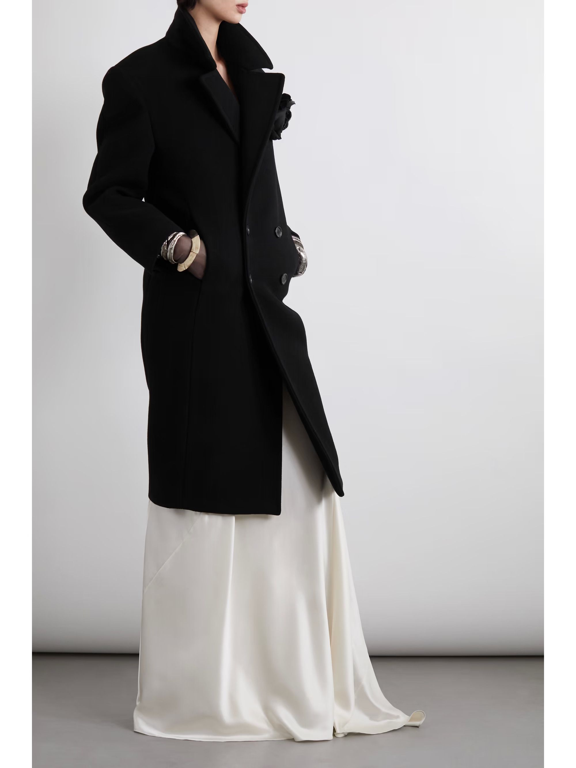 Saint Laurent Paris o1tp1o1224 Double Breasted Cashmere Felt Coat in Black Size L / US 10 / IT 46 - 5 Thumbnail