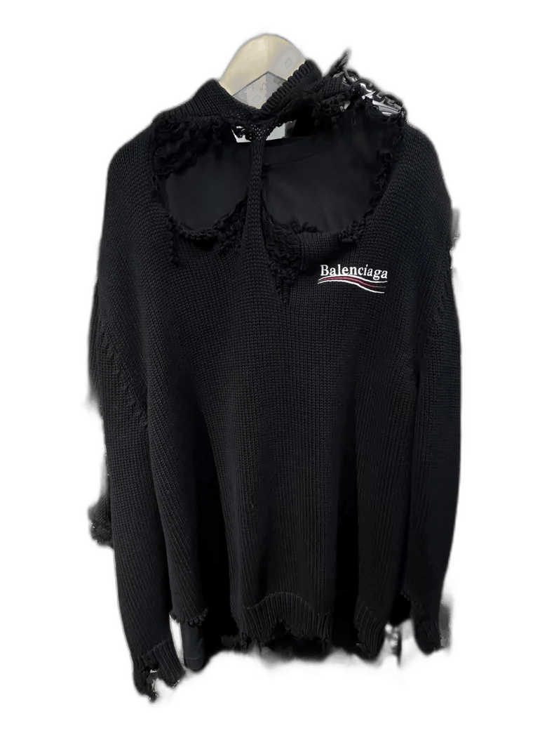 Balenciaga Balenciaga Black Distressed Hoodie Sweatshirt-2506 Size US S / EU 44-46 / 1 - 1 Thumbnail