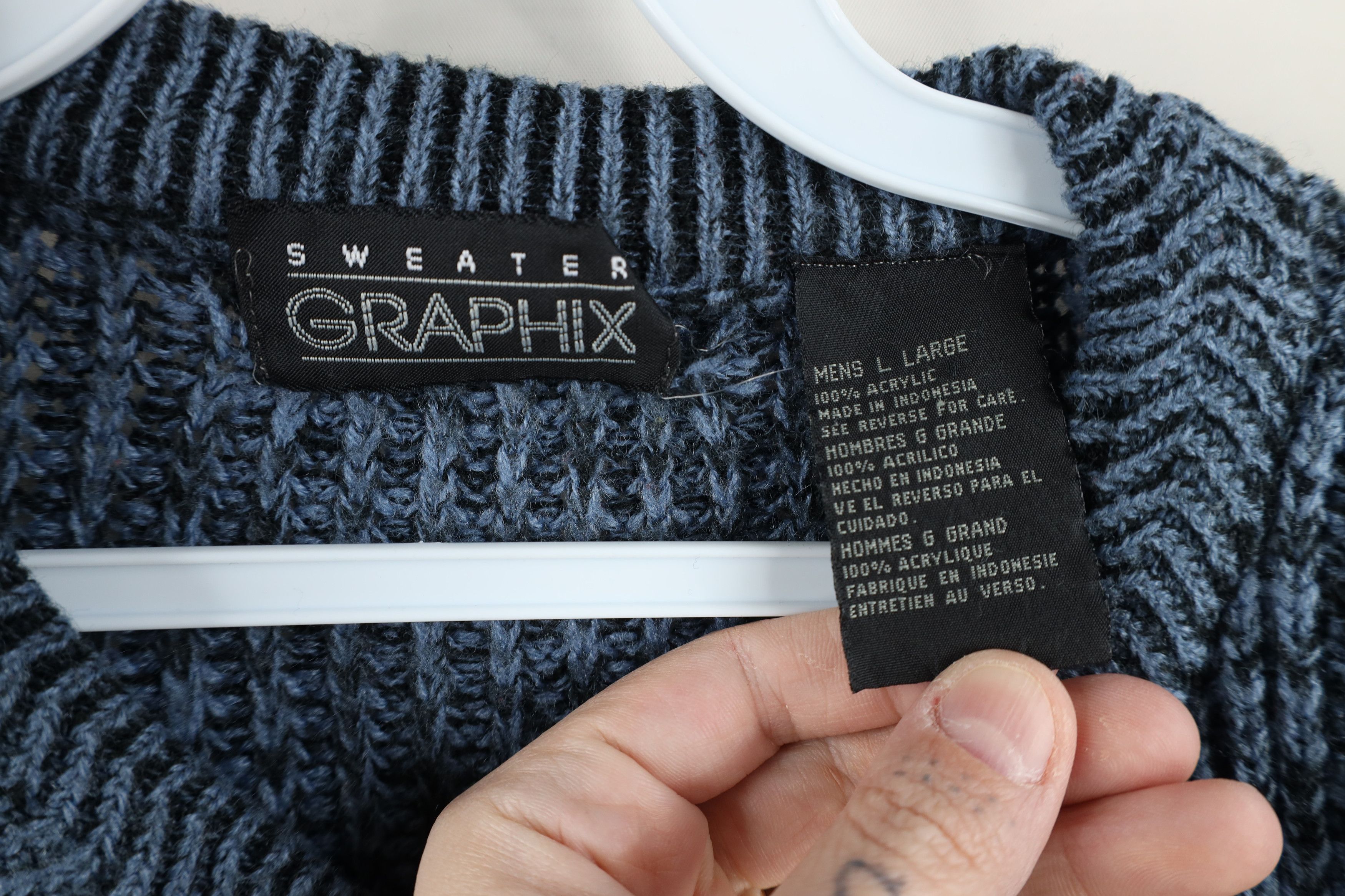 Vintage 90s Streetwear Ribbed Knit Crewneck Sweater Blue