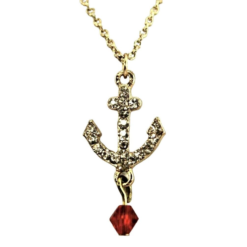 Other Rhinestone Anchor Red Bead Drop Goldtone Pendant Necklace Size ONE SIZE - 1 Thumbnail