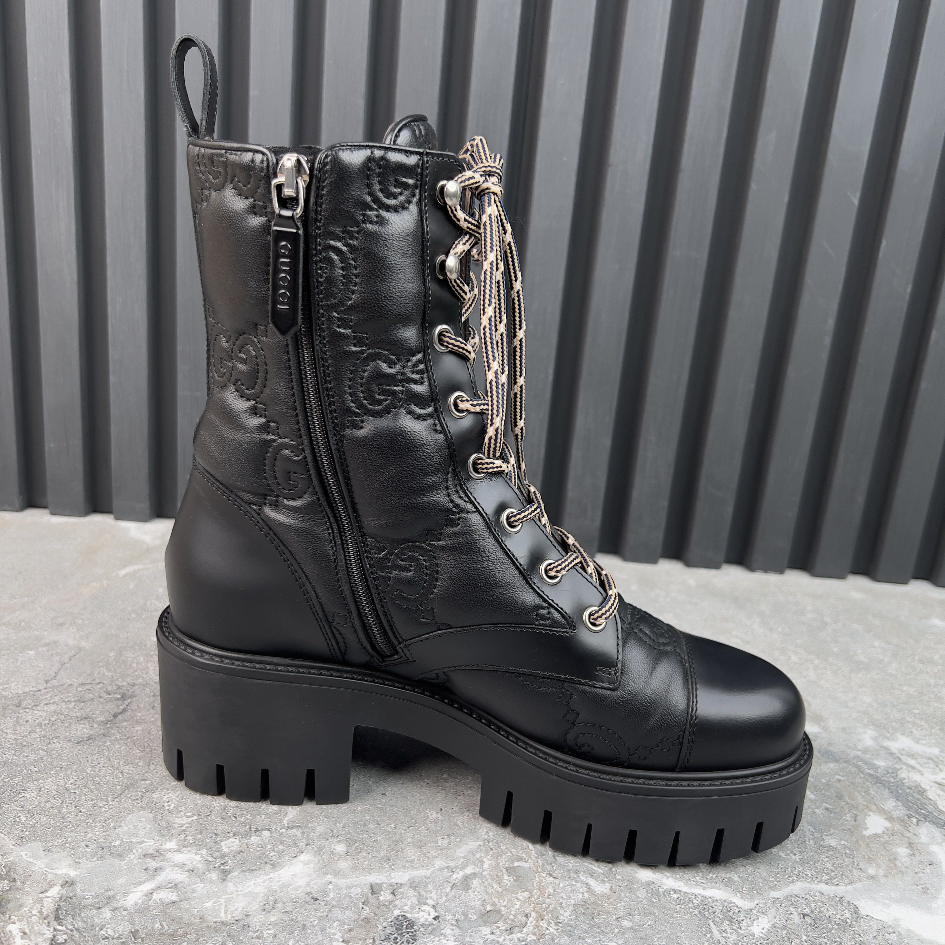 Gucci Cordovan Lux Nappa GG Matelasse Cap Toe Combat Boots Leather Size US 7.5 / IT 37.5 - 7 Thumbnail