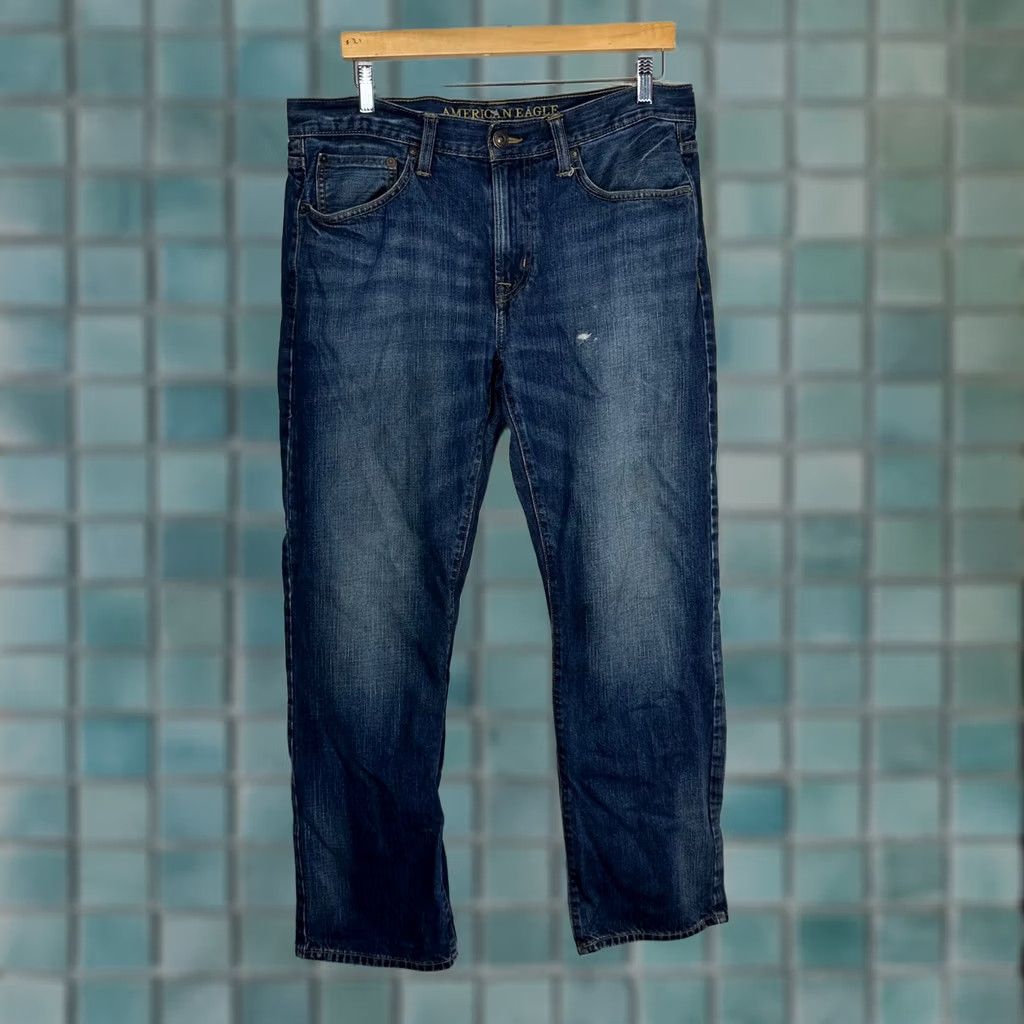 American Eagle Outfitters American Eagle Outfitters Jeans Mens 36x32 Blue Dark Wash Distressed Straight Denim Size US 36 / EU 52 - 1 Thumbnail