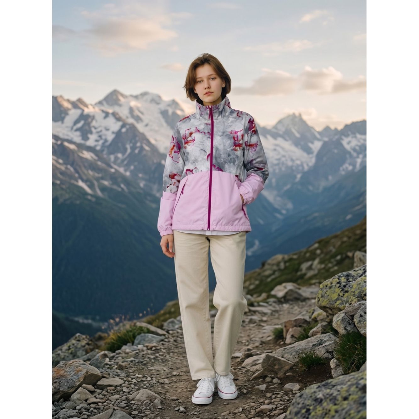 The North Face The North Face Pink & Gray Floral-Print Rain Jacket Size M Size M / US 6-8 / IT 42-44 - 1 Thumbnail