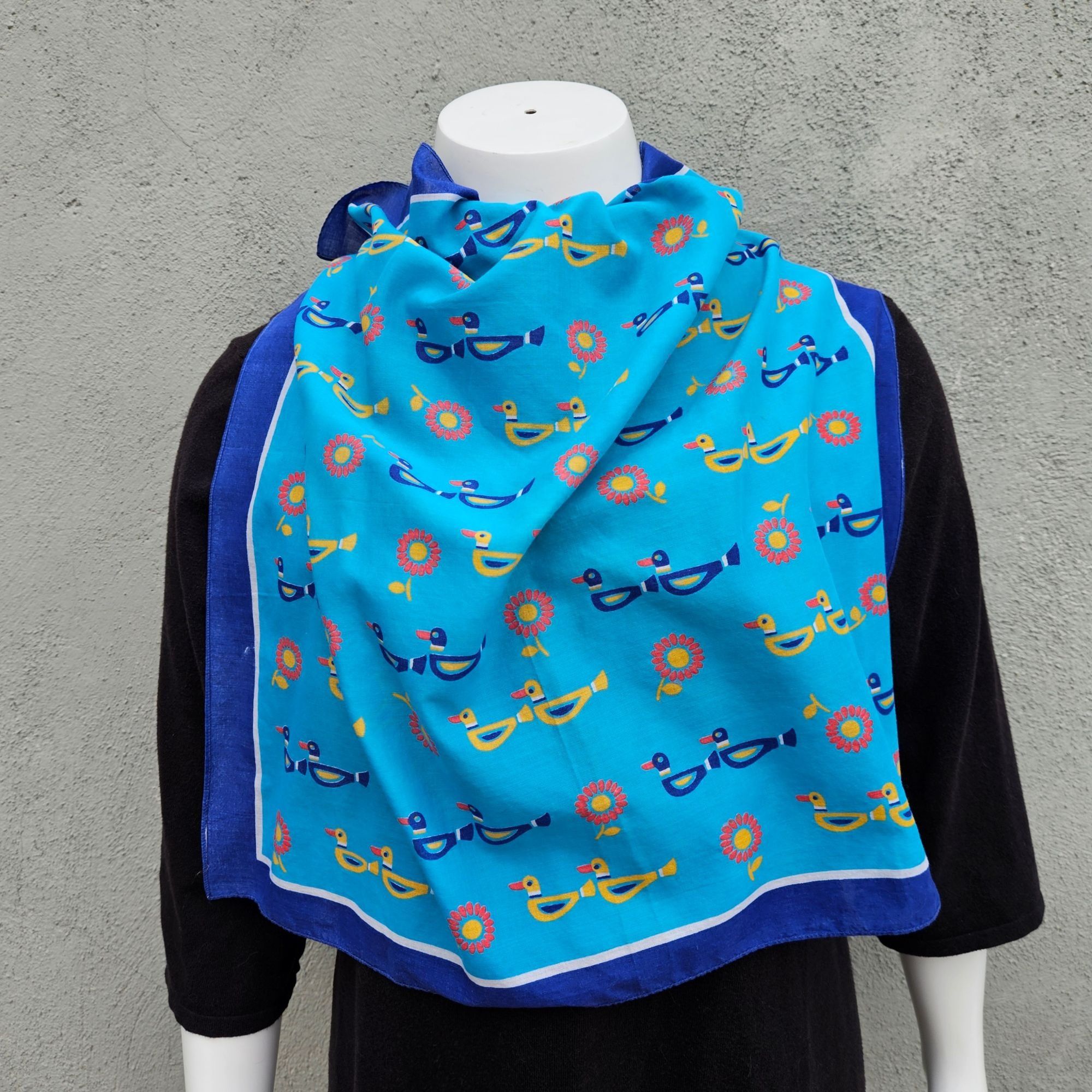 Vintage Ray Strauss 1960s Mod Cotton Scarf Pair Turquoise Marigold M Size ONE SIZE - 11 Thumbnail