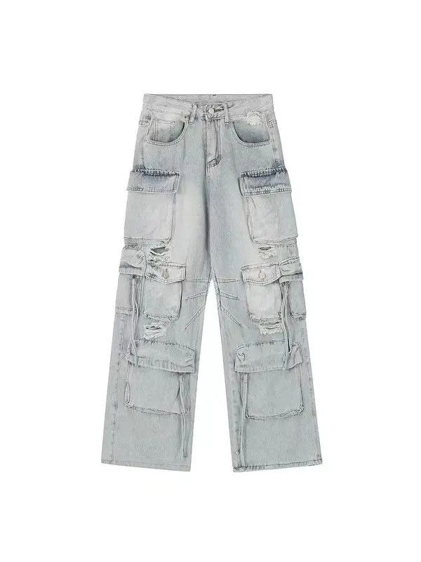 Japanese Brand × Jean Retro heavy industry beggar ripped workwear wide leg jeans Size US 32 / EU 48 - 2 Thumbnail
