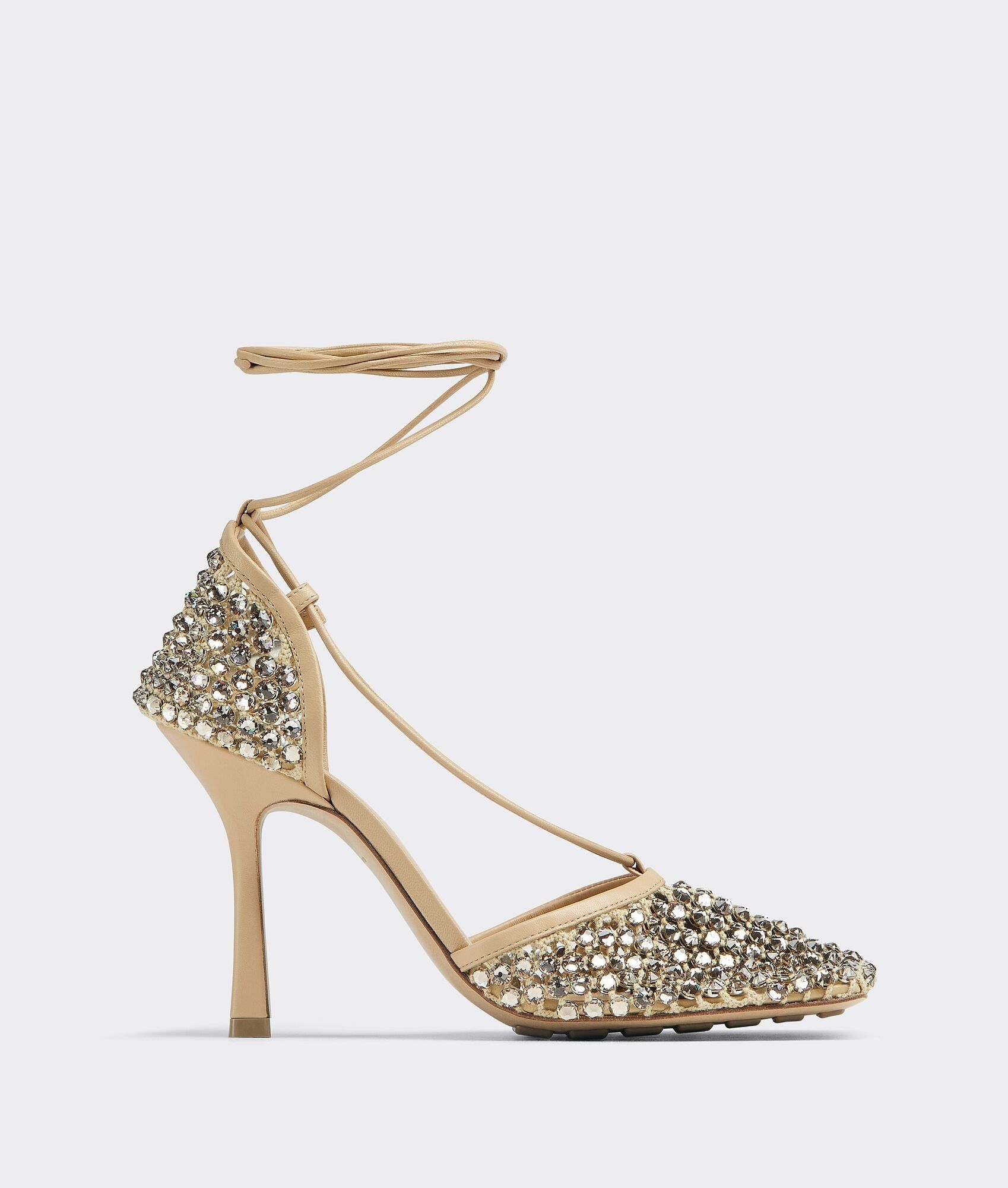 sparkle stretch lace-up sandal beige