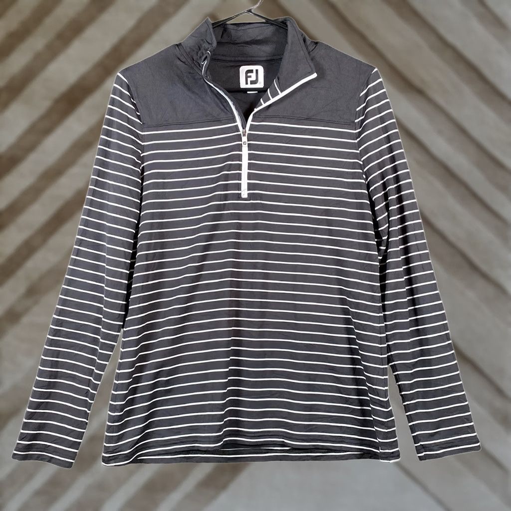 Footjoy FootJoy Womens Jacket Black White Stripe 1/4 Zip Nylon Blend Stretch Medium Size M / US 6-8 / IT 42-44 - 1 Thumbnail