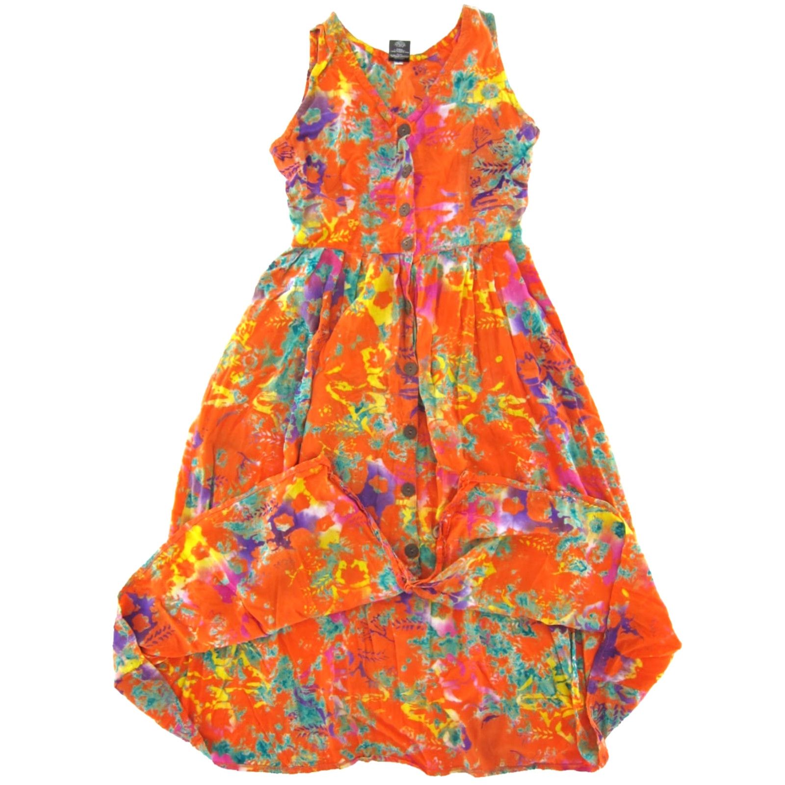 Vintage VTG The Monkey's Designs Rayon Orange Pink Button Down Tie Dye Tank Sun Dress S Size S / US 4 / IT 40 - 6 Thumbnail