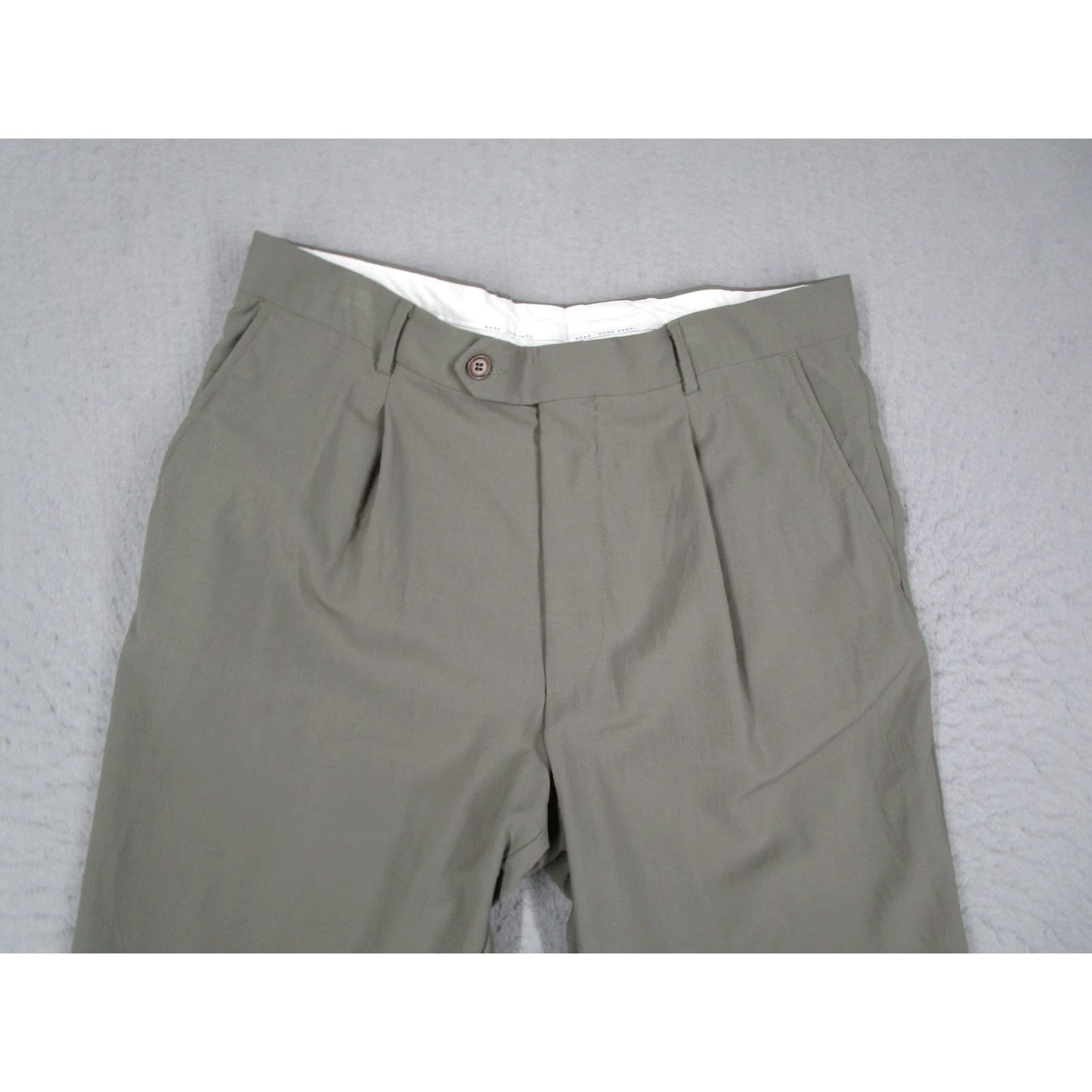 Hugo Boss VINTAGE Hugo Boss Dress Pants Mens 36 Olive Green Pleated Wool Straight Zip Fly Pockets Dry Clean Only Made in USA 34x38 MENS, Dr Hook USA Size US 34 / EU 50 - 2 Thumbnail