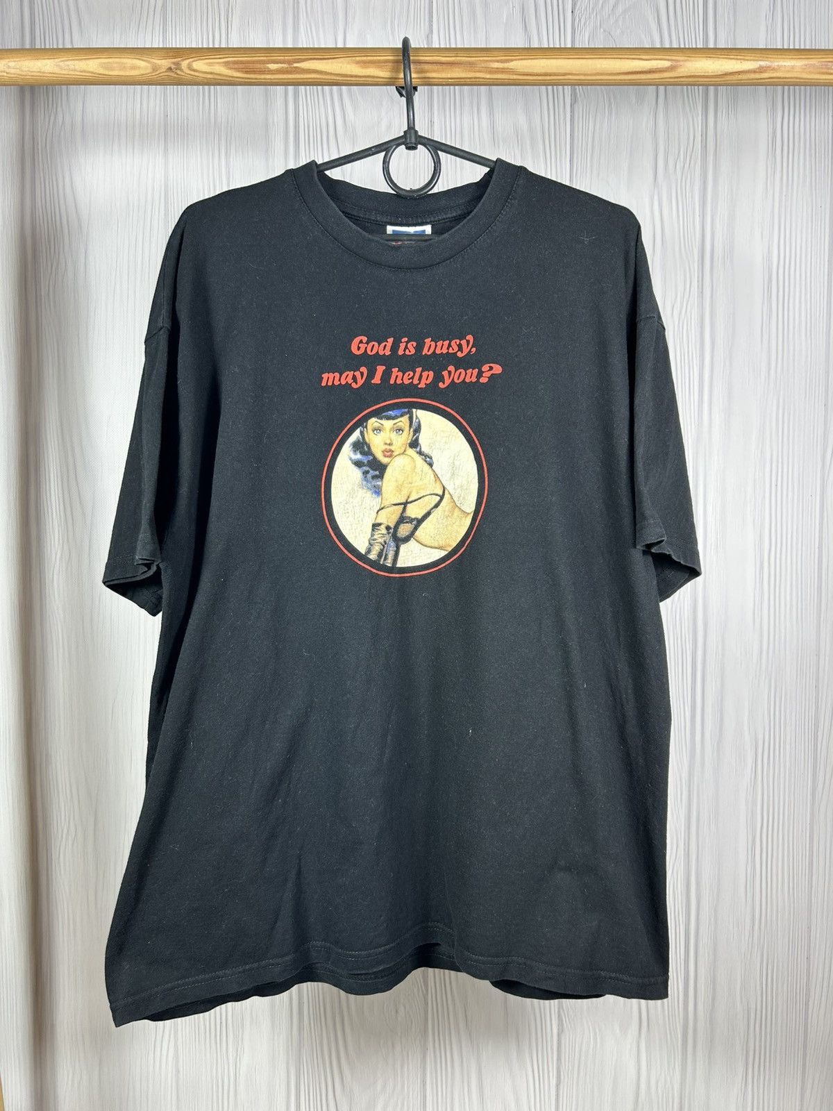 Vintage Vintage Sexy Girl “God Is Busy, May I Help You?” T-Shirt L Size US L / EU 52-54 / 3 - 1 Thumbnail