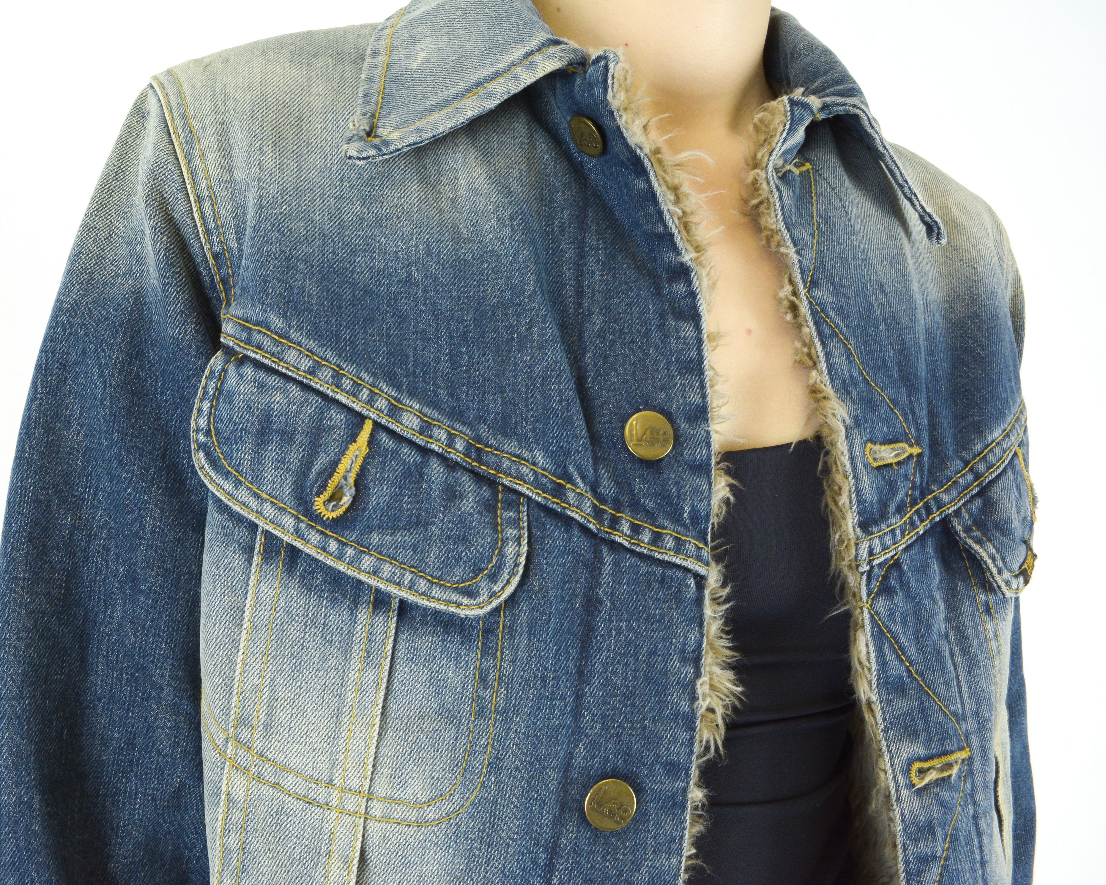 Lee × Vintage M Denim Jean Jacket Blazer Top Faux Fur Padded Button Up Size M / US 6-8 / IT 42-44 - 5 Thumbnail