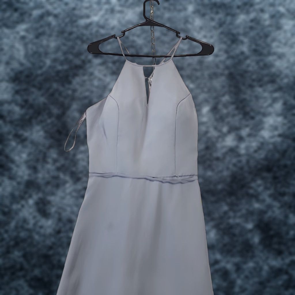 Morilee Madeline Gardner Dress A-Line Halter Keyhole Scoop Back Chiffon Slate Gray 8 V-Neck Long Ball Gown Wedding Womens