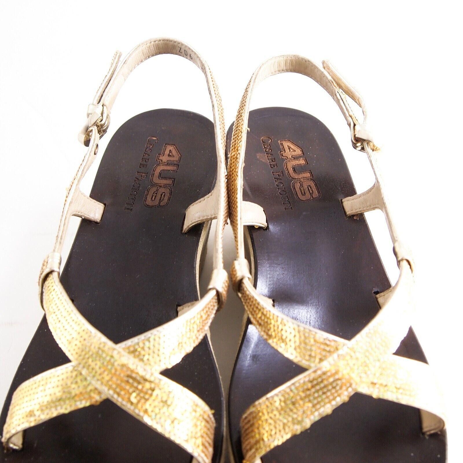 Paciotti Paciotti Wedge Sandals Strappy Gold Sequins US 9 EU 39 Size US 9 / IT 39 - 4 Thumbnail