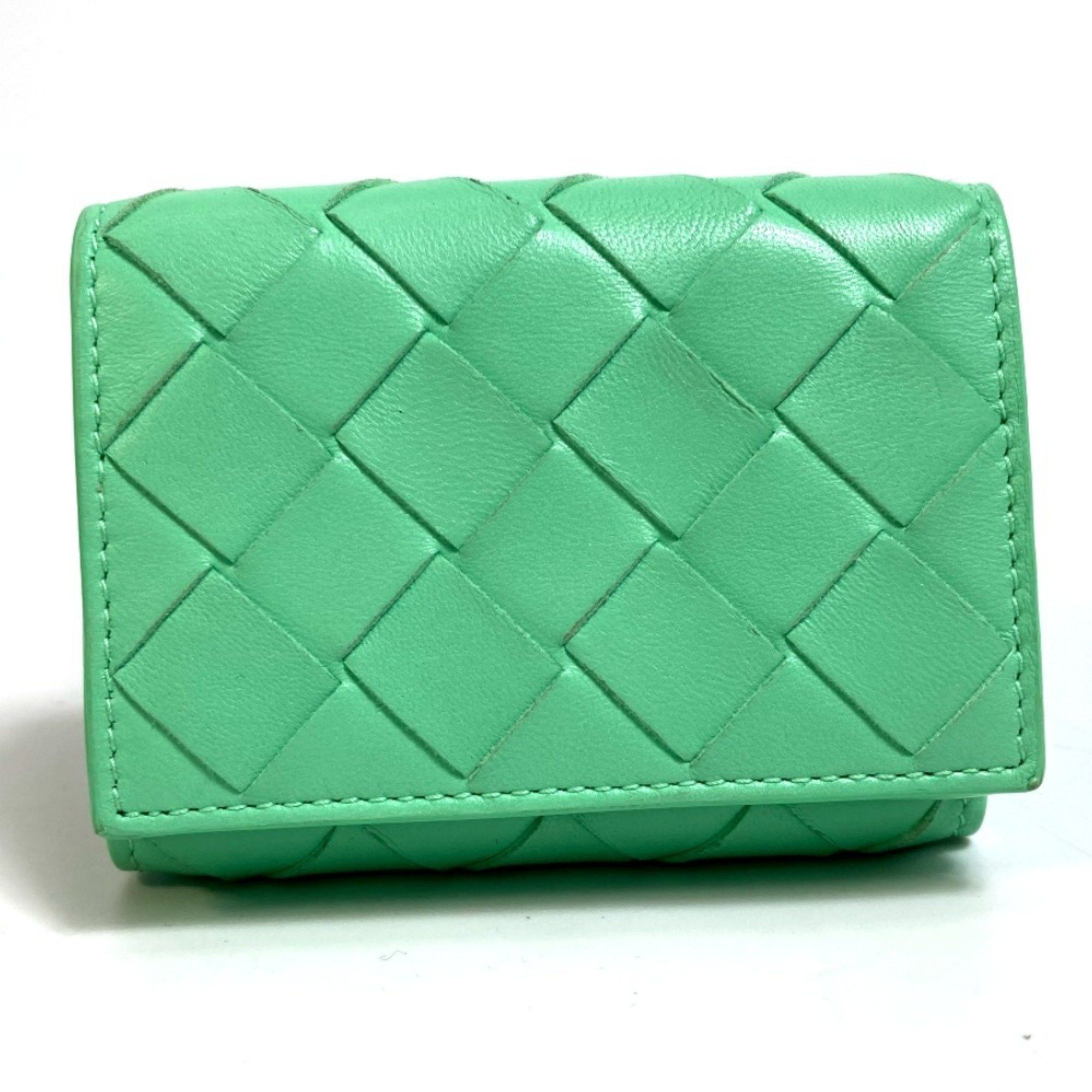 Bottega Veneta BOTTEGA VENETA 667036 Intrecciato Tiny Tri-fold Wallet in Calf Leather, Green Size ONE SIZE - 1 Thumbnail
