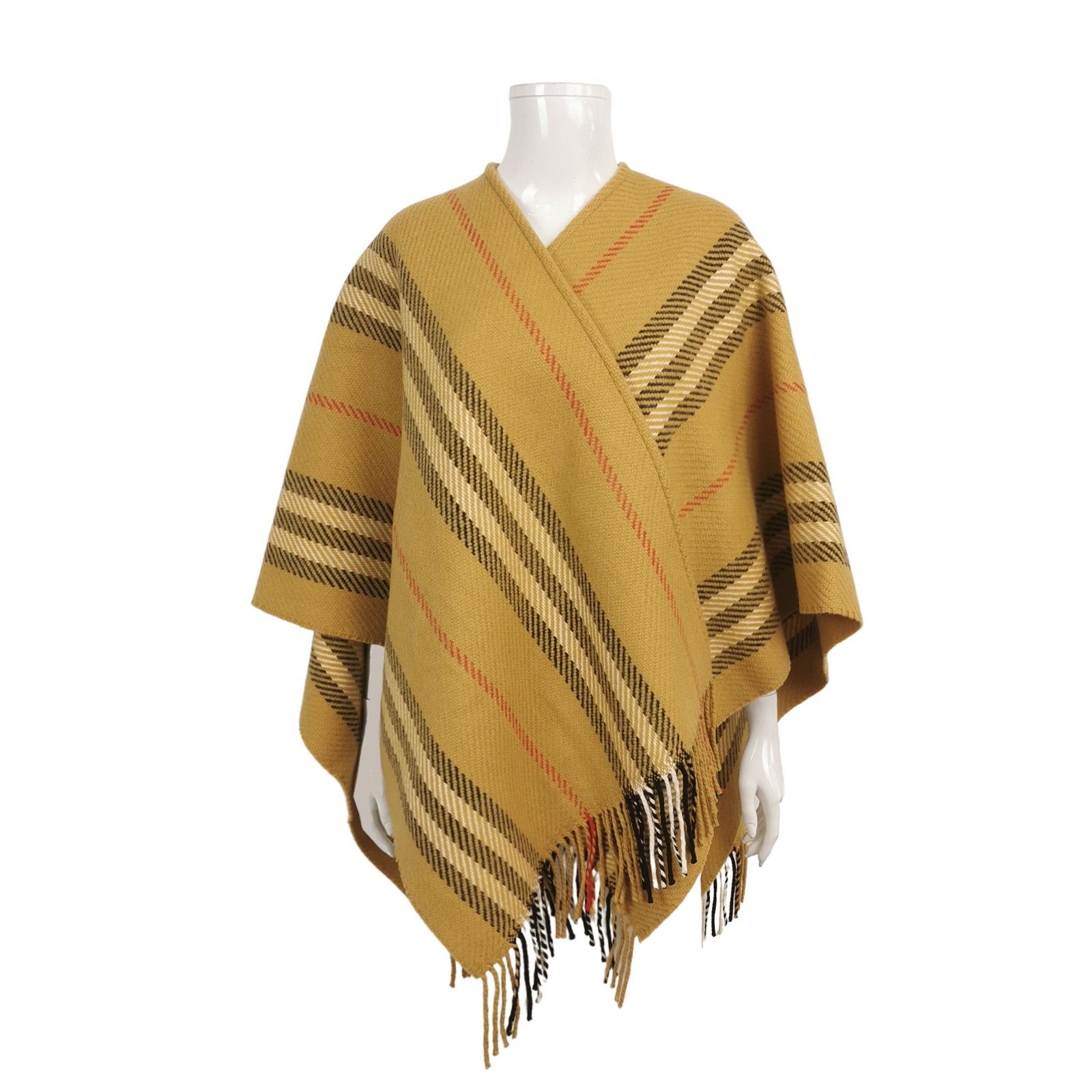 Burberry Burberry Wool-Cashmere Striped Cape Poncho Size ONE SIZE - 1 Thumbnail