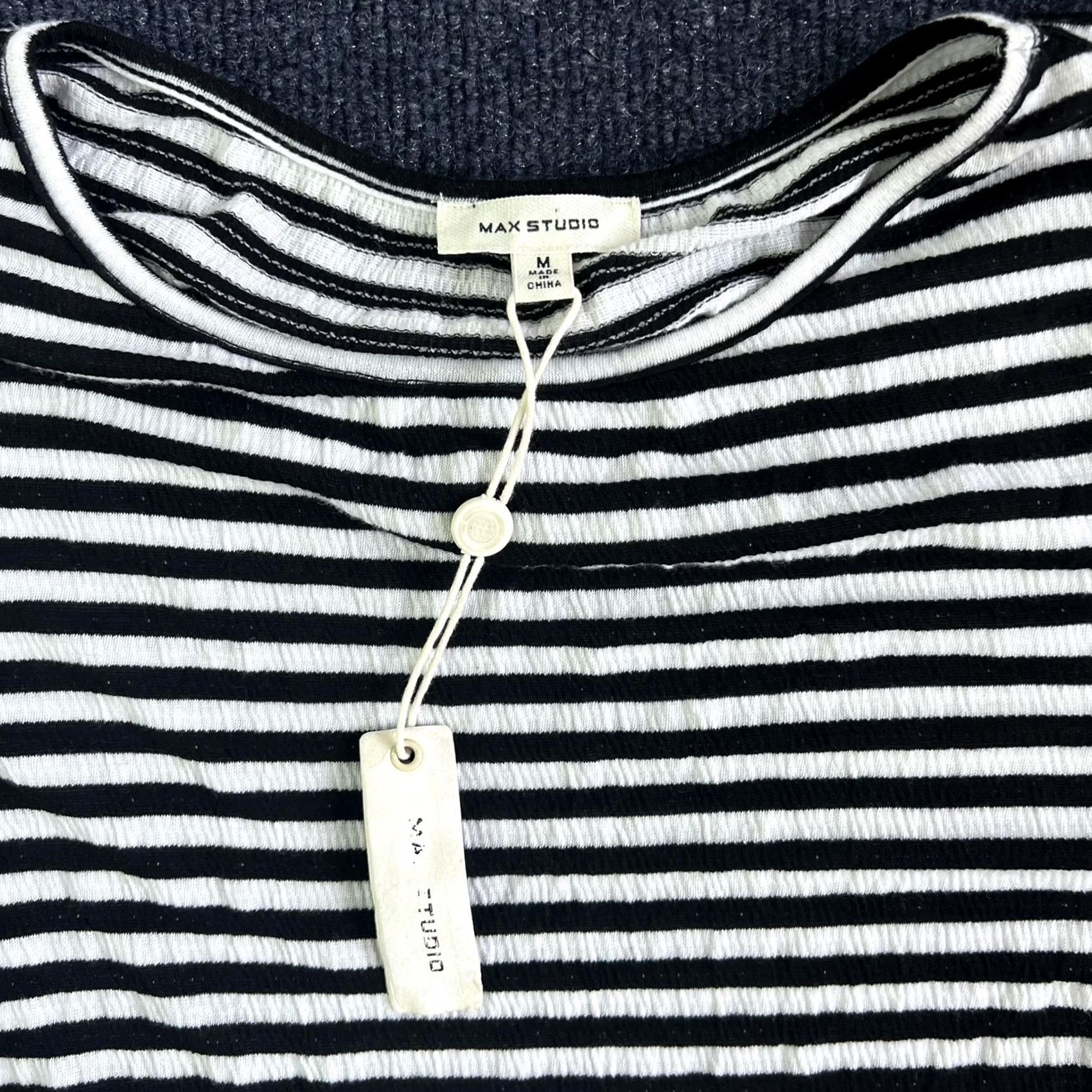 Vintage Max Studio Shirt Womens Medium Black White Stripe Ruffle Bell 3/4 Sleeve Crew Neck Jersey Top Size M / US 6-8 / IT 42-44 - 2 Thumbnail