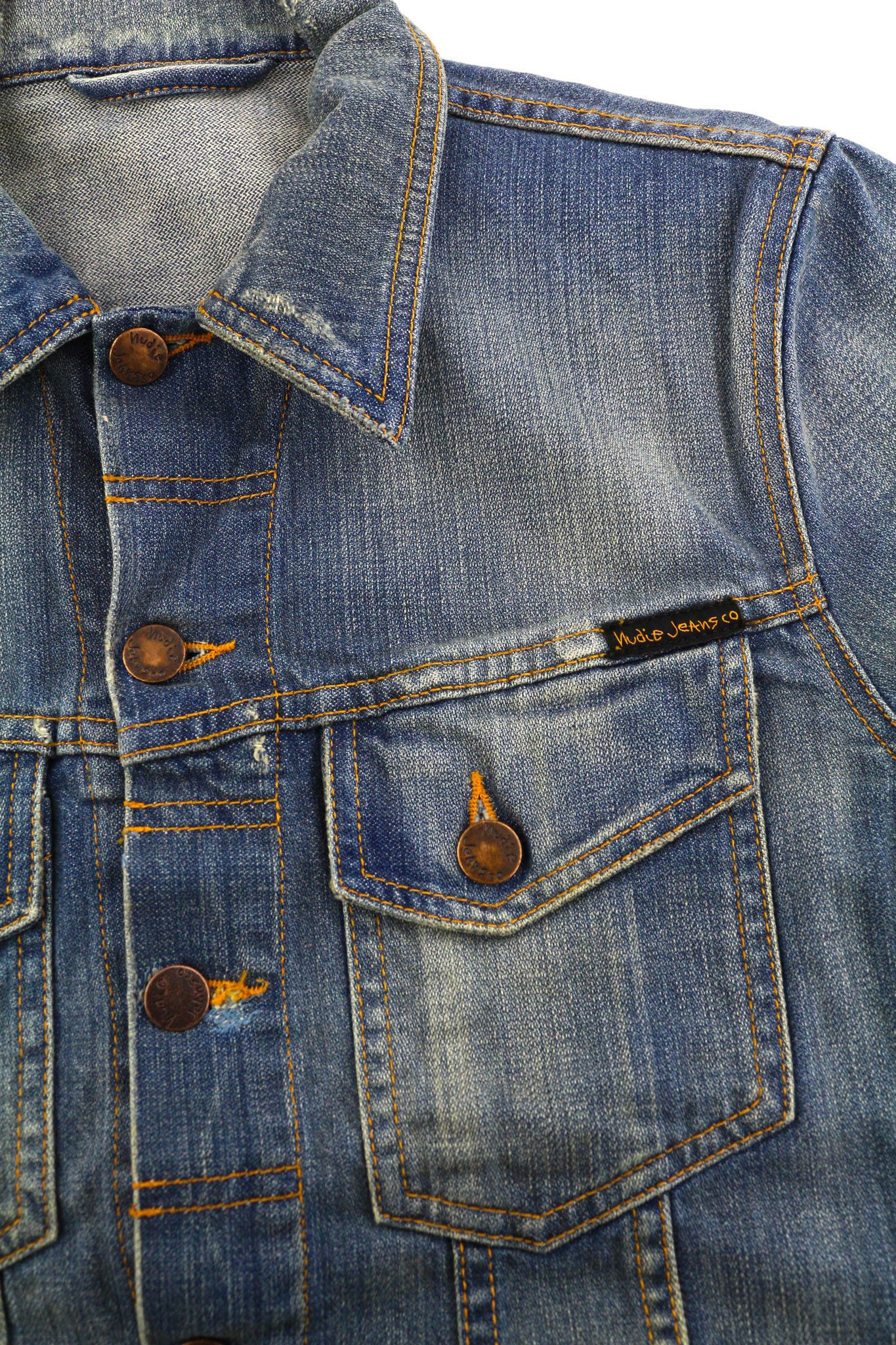 Nudie Jeans PERRY XS Organic Bright Broken Blue Washed Jacket 82440 Size US XS / EU 42 / 0 - 6 Thumbnail
