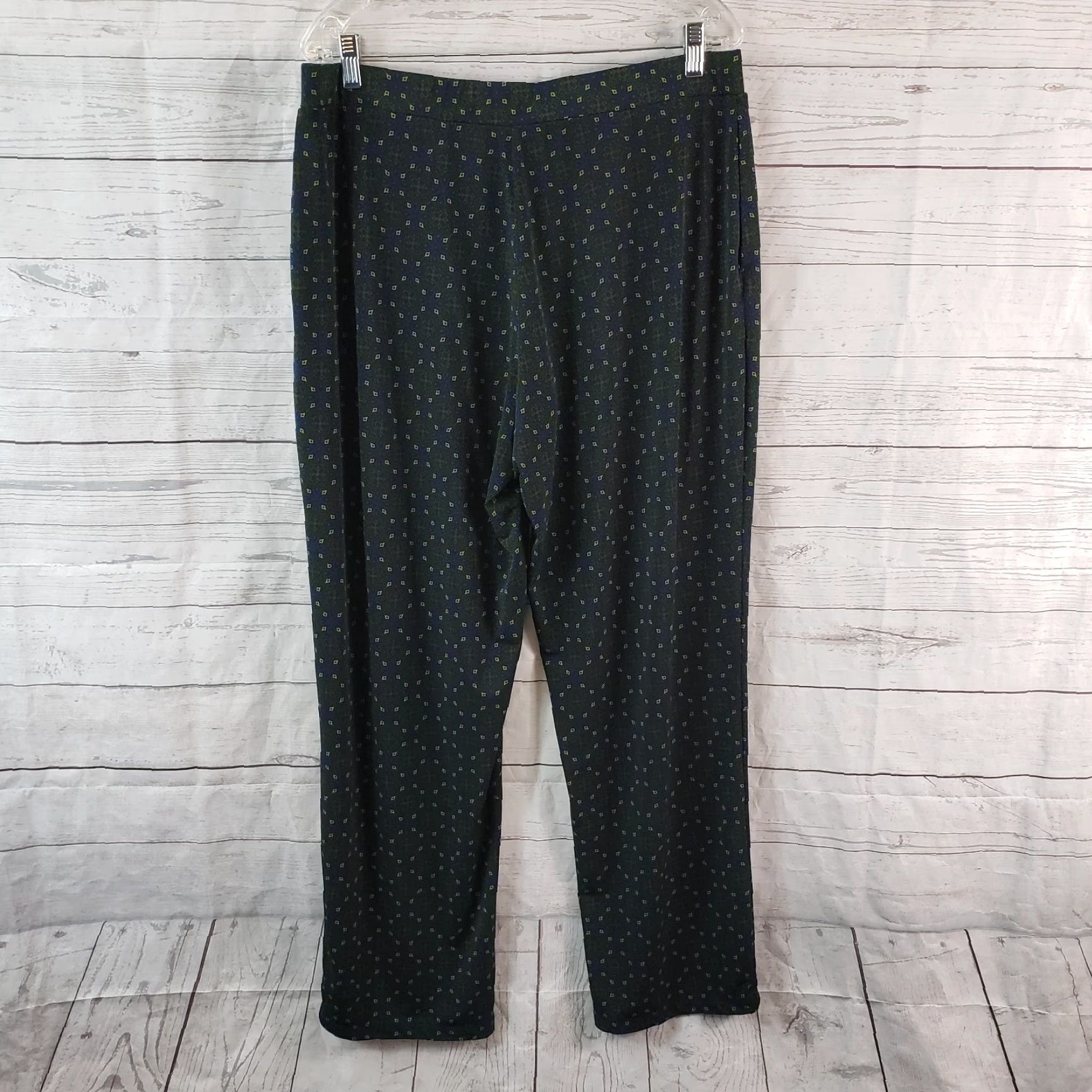 Vintage Susan Graver Womens Pull On Pants Large Green Blue High Rise Pants Women L Green Blue High Rise Size 36" / US 14 / IT 50 - 3 Thumbnail