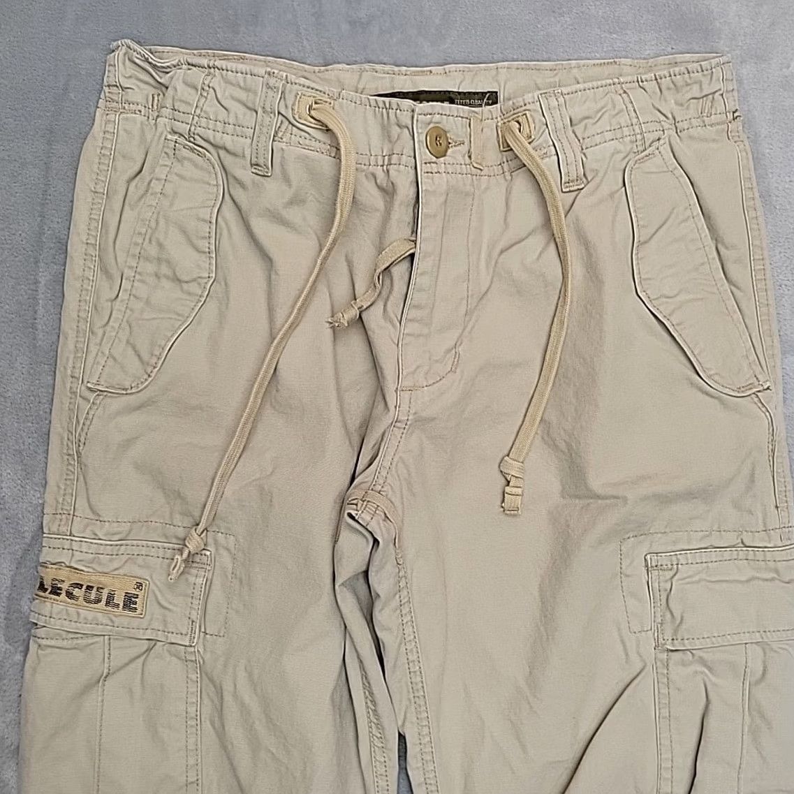 Vintage VTG Molecule Cargo pants Mens L 34x32 Khaki Military Wide Leg Skate Streetwear Pants Mens L Khaki 90s Army Outdoor Canvas Pocket Zipper Batwing? Size US 33 - 3 Thumbnail