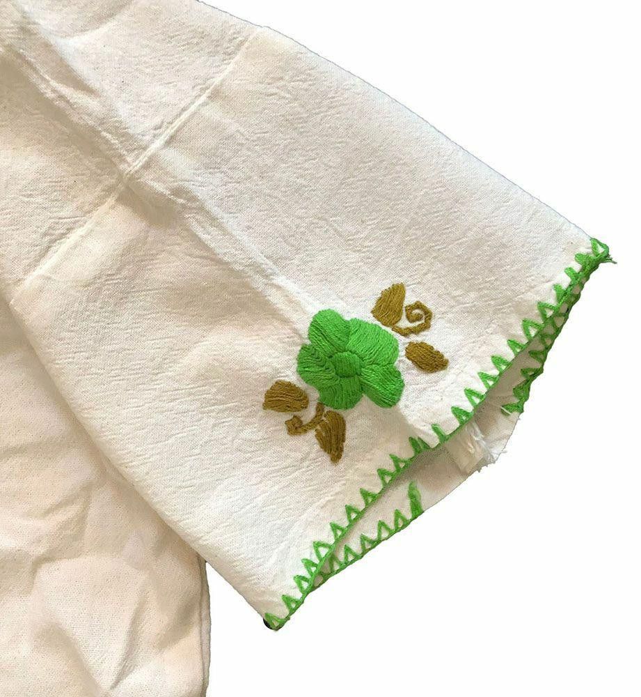 Designer Used White Hand Made Embroidered Floral Blouse L Size L / US 10 / IT 46 - 4 Thumbnail