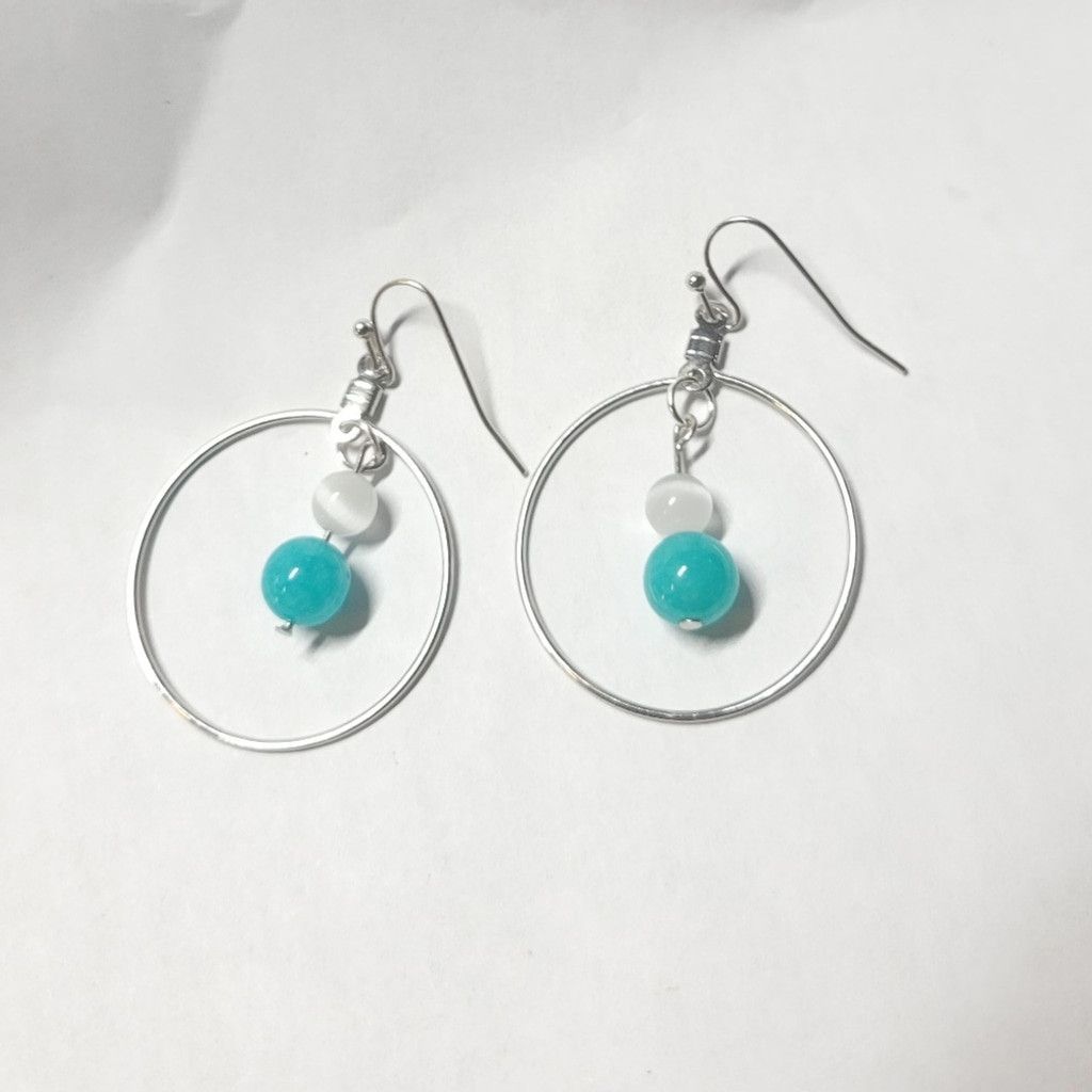 Handmade Natural Crystal Amazonite Selenite Beaded Hoop Drop Earrings Size ONE SIZE - 2 Thumbnail