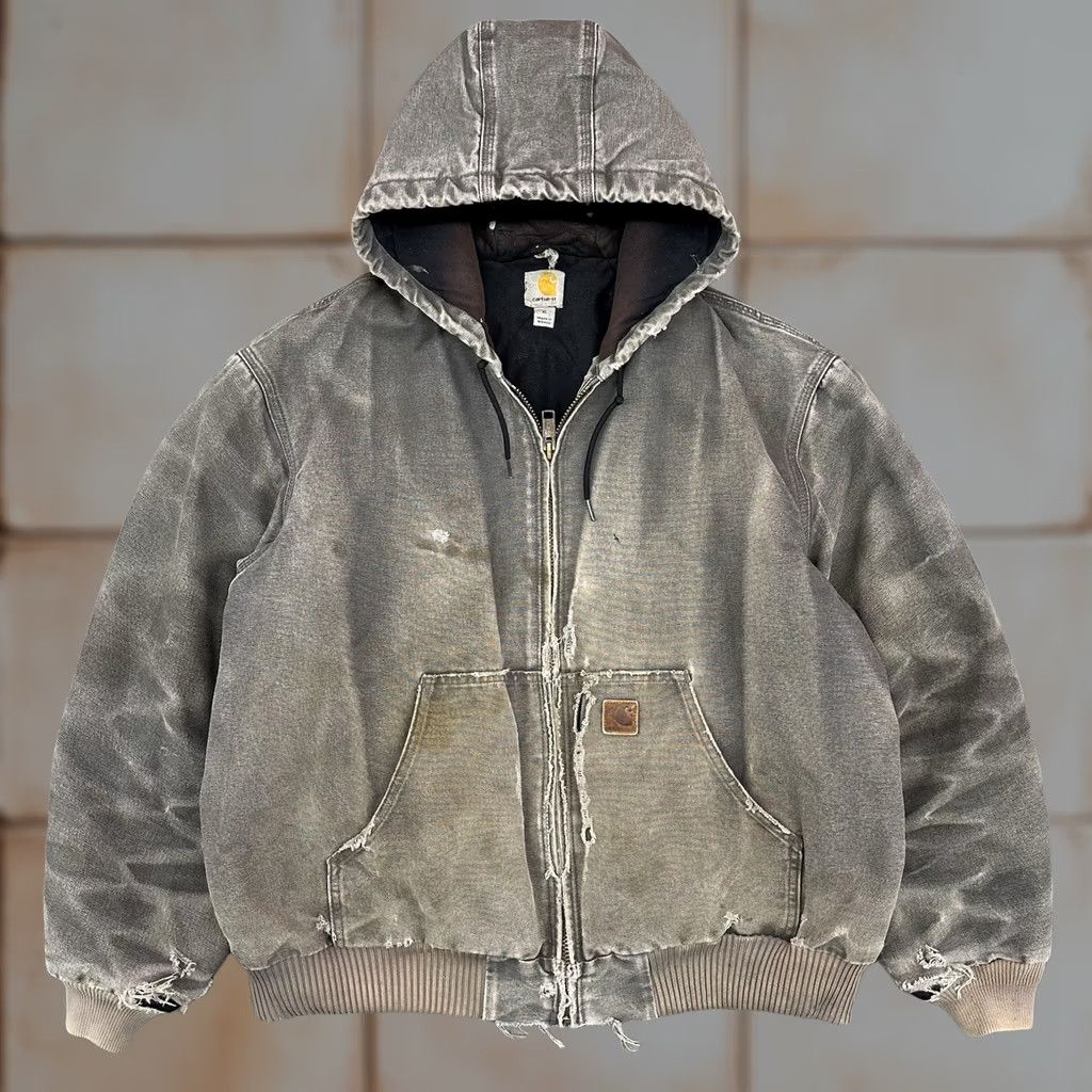 Carhartt VINTAGE Carhartt J130 GVL Distressed Faded Gravel Gray Men’s XL Reg Hood Lined Jacket Size US XL / EU 56 / 4 - 1 Thumbnail