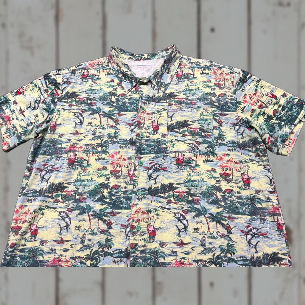 Vintage Columbia Shirt Mens 2XL Short Sleeve Marlin PFG Camp Santa Palms Button-Up Christmas Holiday Pattern Size US XXL / EU 58 / 5 - 1 Thumbnail