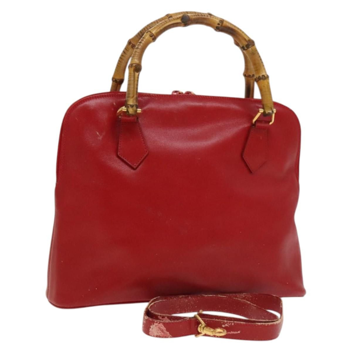GUCCI Bamboo Hand Bag Leather Red Gold 000 2214 000 2214
