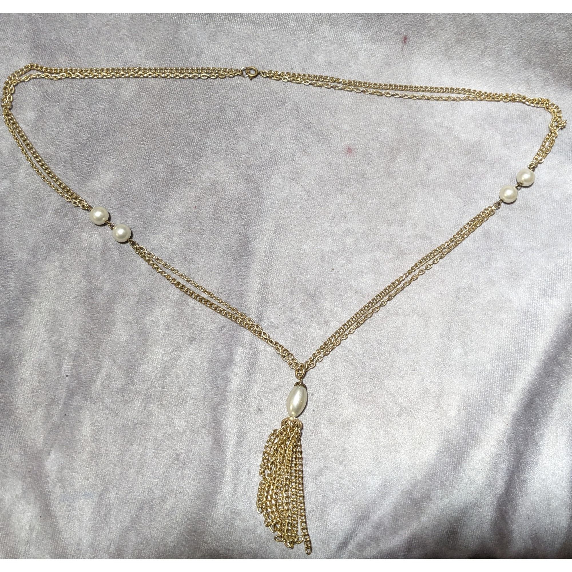 Other Gold Glam Pearl Beaded Chain Tassel Necklace Size ONE SIZE - 8 Thumbnail