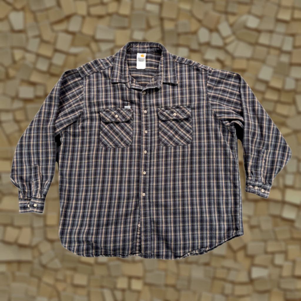 Carhartt VINTAGE Carhartt Shirt Adult 3XL XXXL Blue Brown Plaid Flannel Workwear USA 90s Size US XXL / EU 58 / 5 - 1 Thumbnail