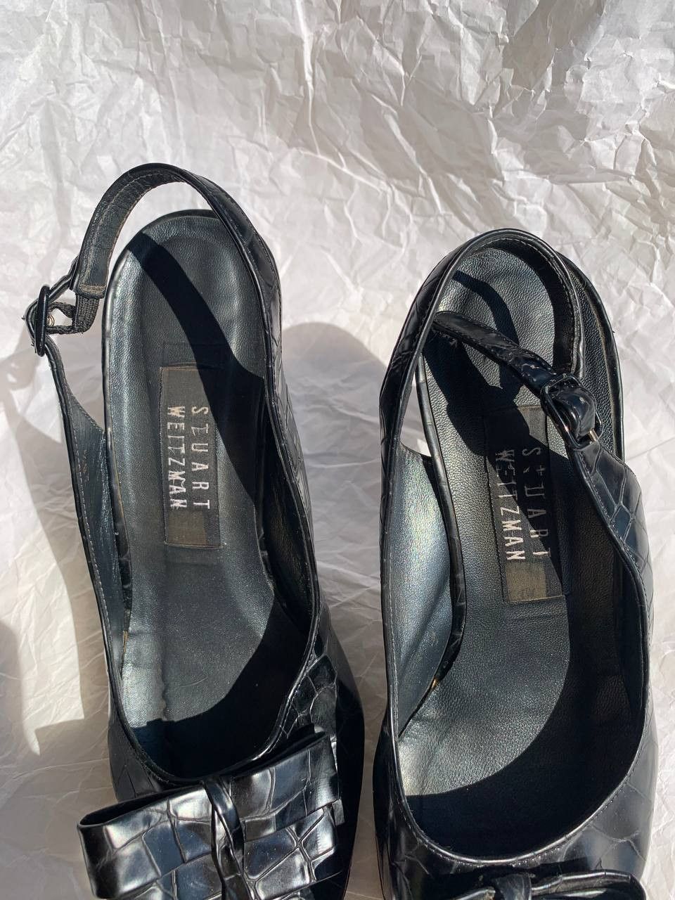 Stuart Weitzman × Vintage Stuart Weitzman vintage black leather slingback sandals Size US 7.5 / IT 37.5 - 5 Thumbnail