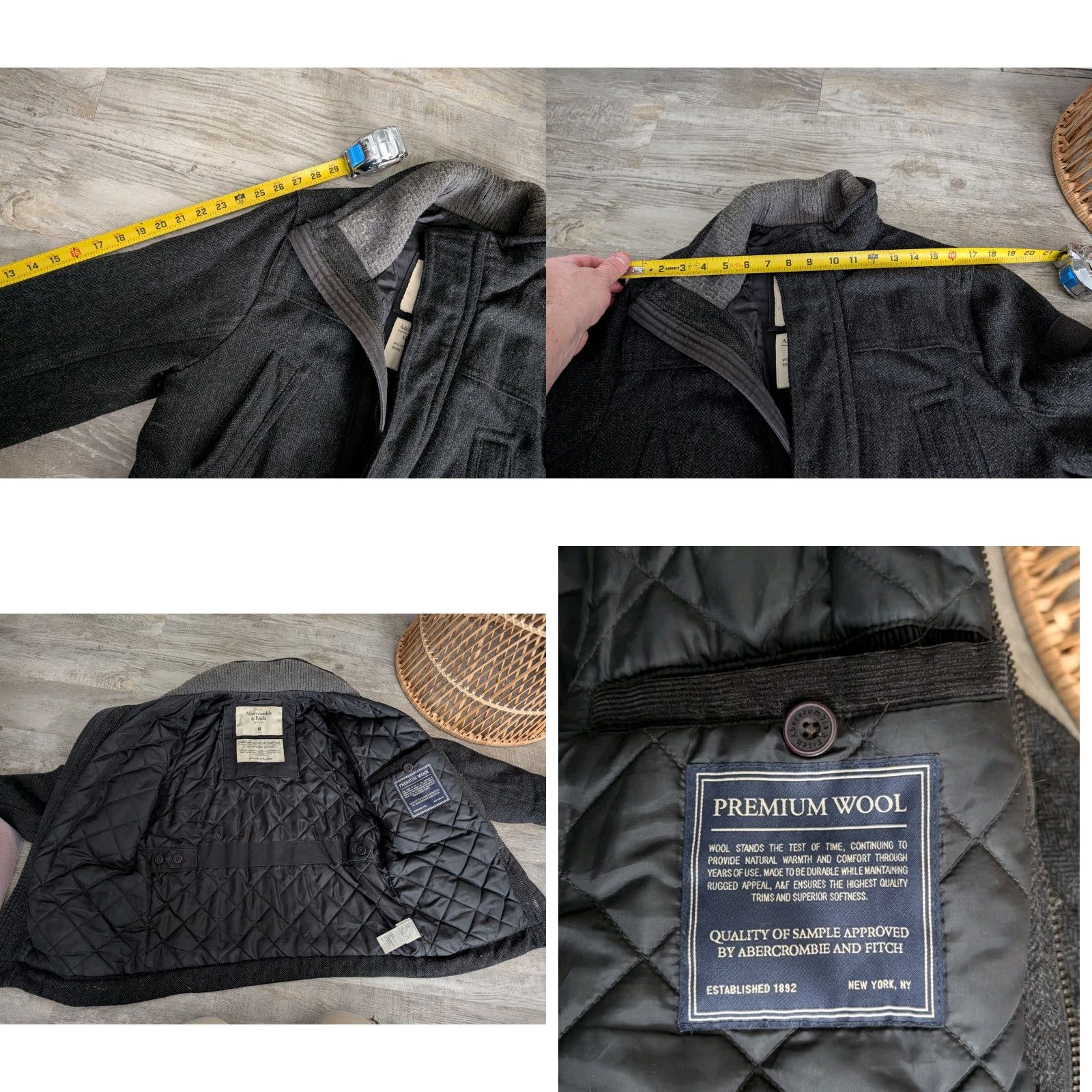 Abercrombie & Fitch VINTAGE Abercrombie & Fitch Premium Wool Quilted Coat Jacket Pea Coat Mens M Zip Button Gray Size US M / EU 48-50 / 2 - 9 Thumbnail