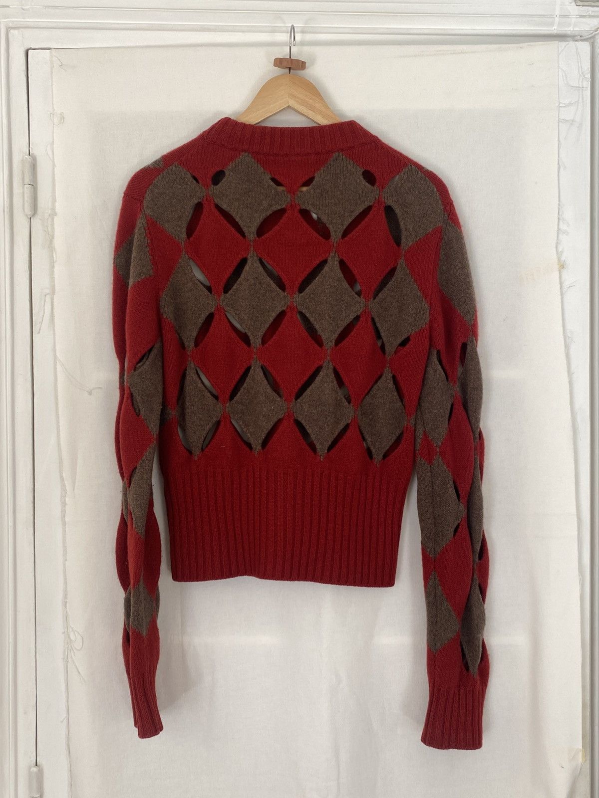 Stefan Cooke AW19 Red and Brown Diamond Slashed Sweater Size US S / EU 44-46 / 1 - 2 Thumbnail