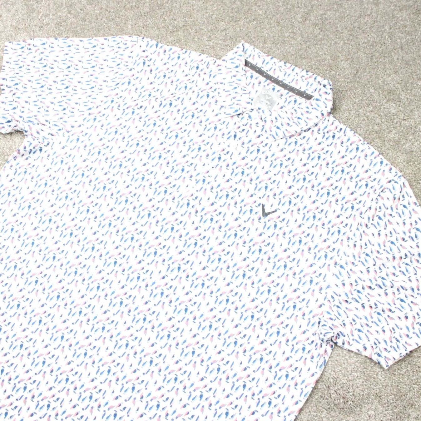 Callaway Callaway Polo Shirt Mens XL Pink/Blue Bird All Over Print Opti-Dri S/S Polo Shirt Size US XL / EU 56 / 4 - 3 Thumbnail