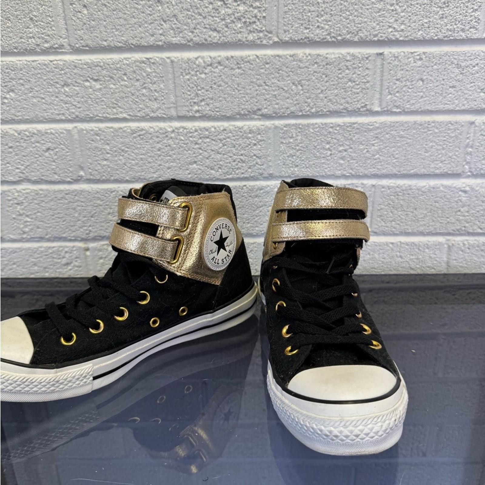 Converse Converse Black and Gold High-Top Sneakers Size US 8 / IT 38 - 7 Thumbnail