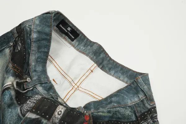 Japanese Brand Emi High Street Washed Loose Wide Leg Inkjet Printed Jeans Size US 32 / EU 48 - 5 Thumbnail