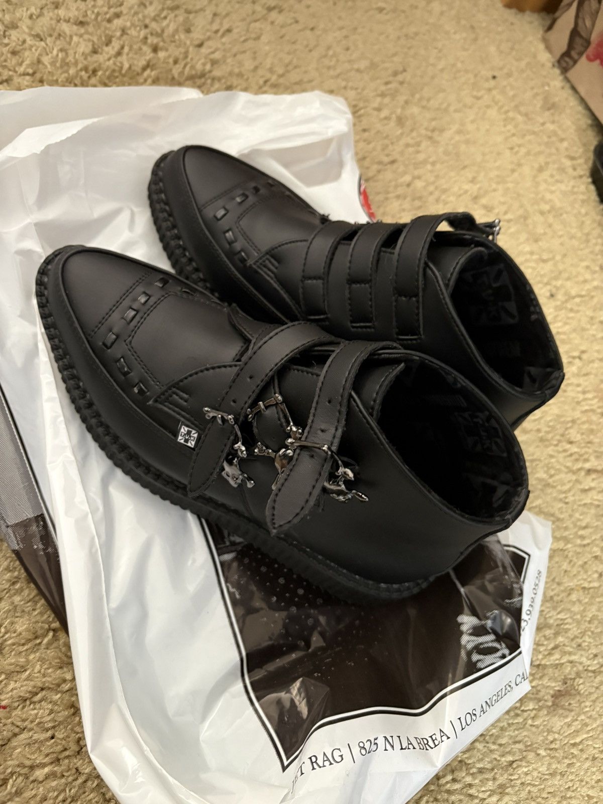 T.U.K. Footwear T.U.K. Black Platform Strap Boots Size US 8 / IT 38 - 1 Thumbnail