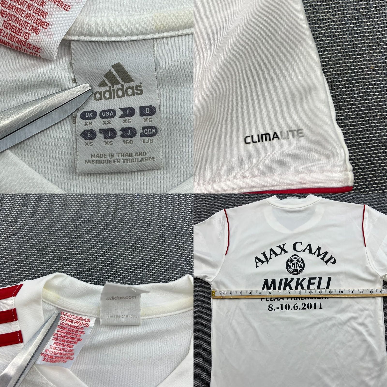 Adidas Ajax Amsterdam 2011 Training Drill Football Jersey Mens XS Adidas White Shirt Size US XS / EU 42 / 0 - 9 Thumbnail