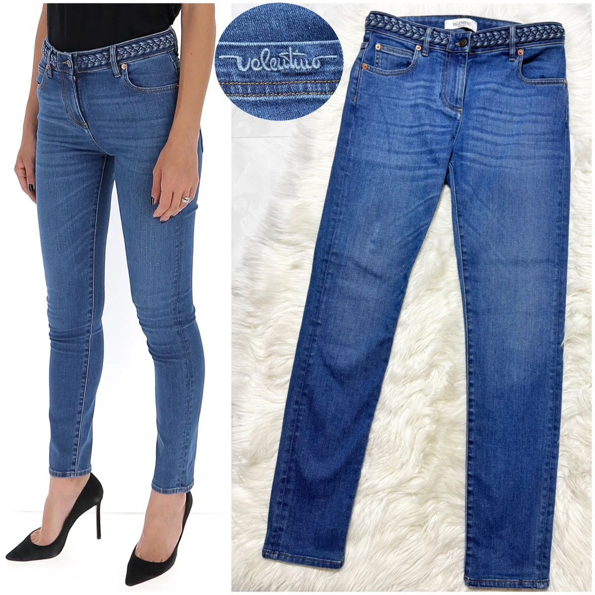 Valentino Valentino cable loop stretch denim pants Jeans Size 28" / US 6 / IT 42 - 1 Thumbnail